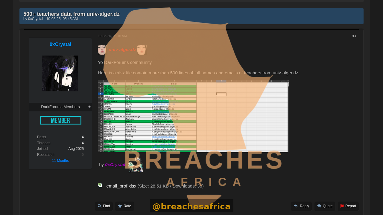 Screenshot of the DarkForums thread