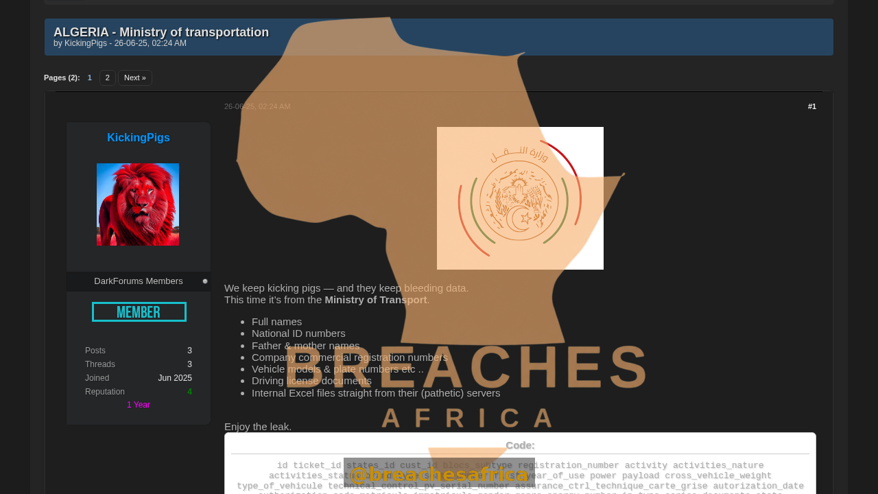 Screenshot of the DarkForums thread