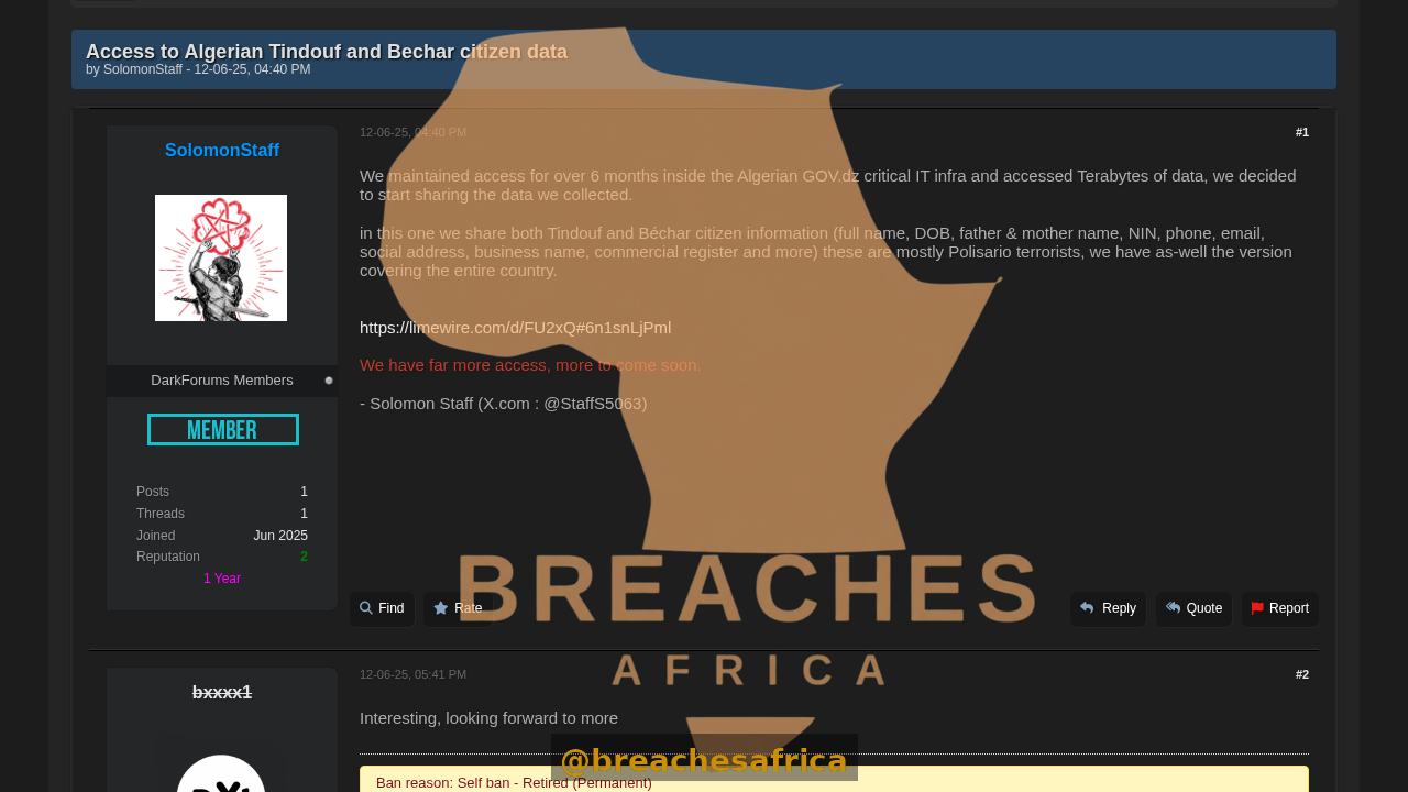Screenshot of the DarkForums thread