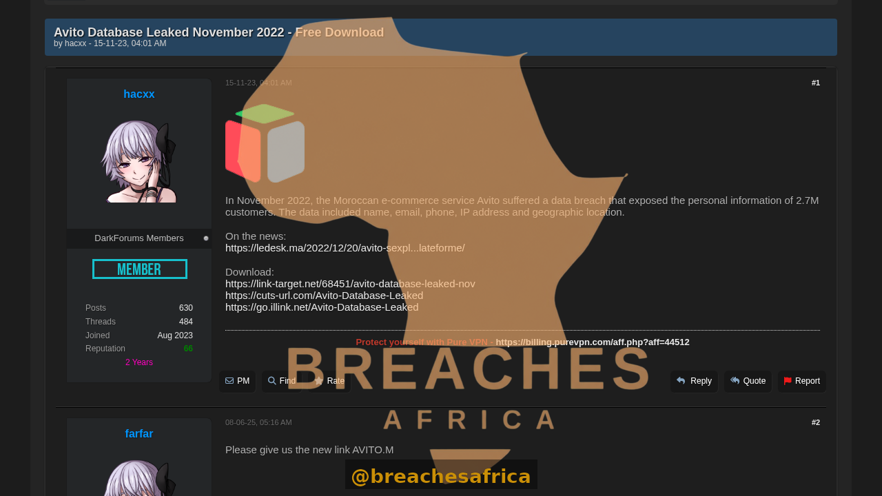 Screenshot of the DarkForums post