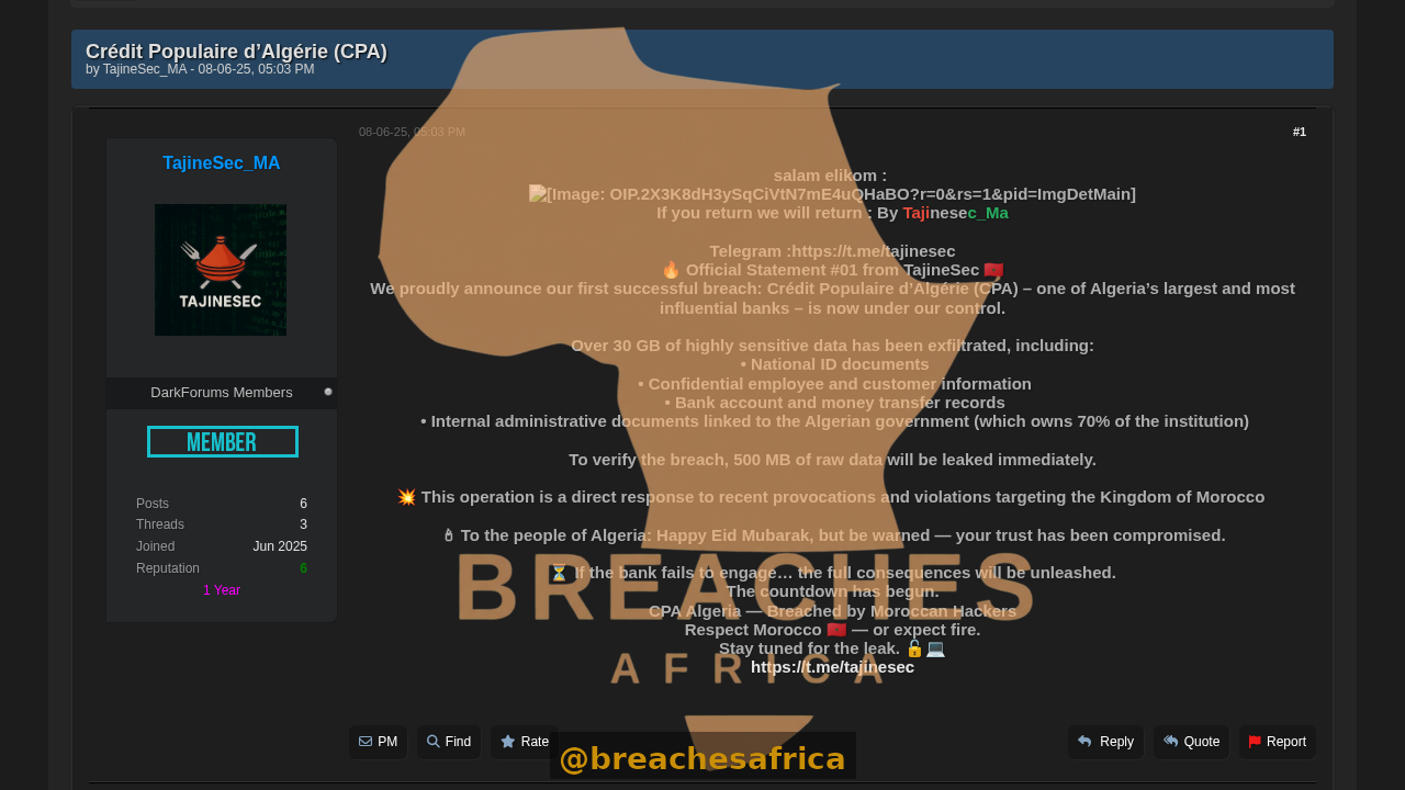 Screenshot of the DarkForums thread