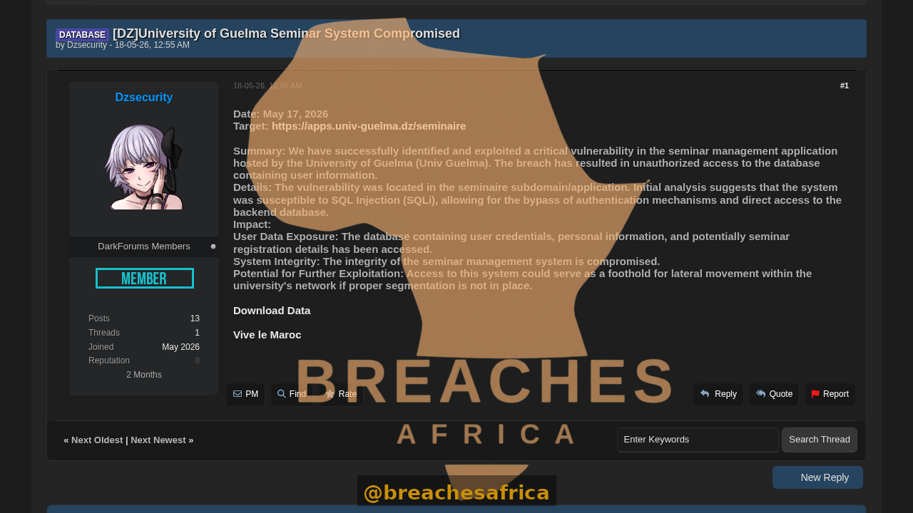 Screenshot of the DarkForums thread