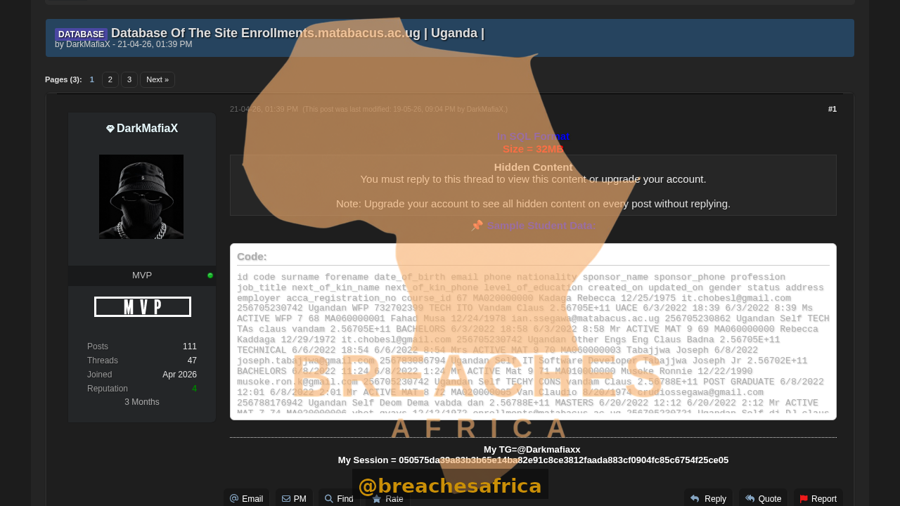 Screenshot of the DarkForums thread