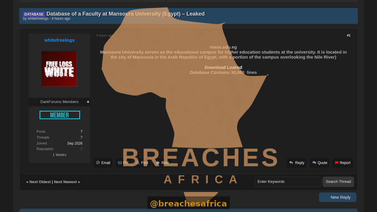 Screenshot of the Mansoura University DarkForums listing