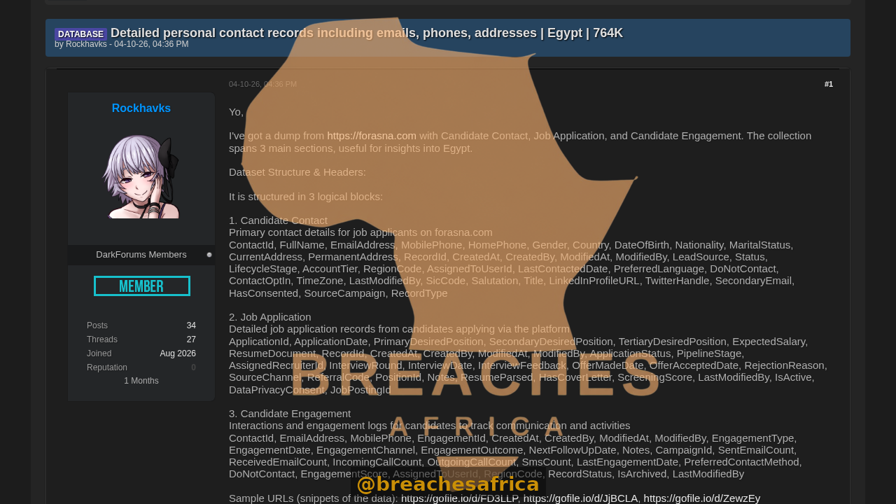 forasna.com Egypt database leak on DarkForums.as