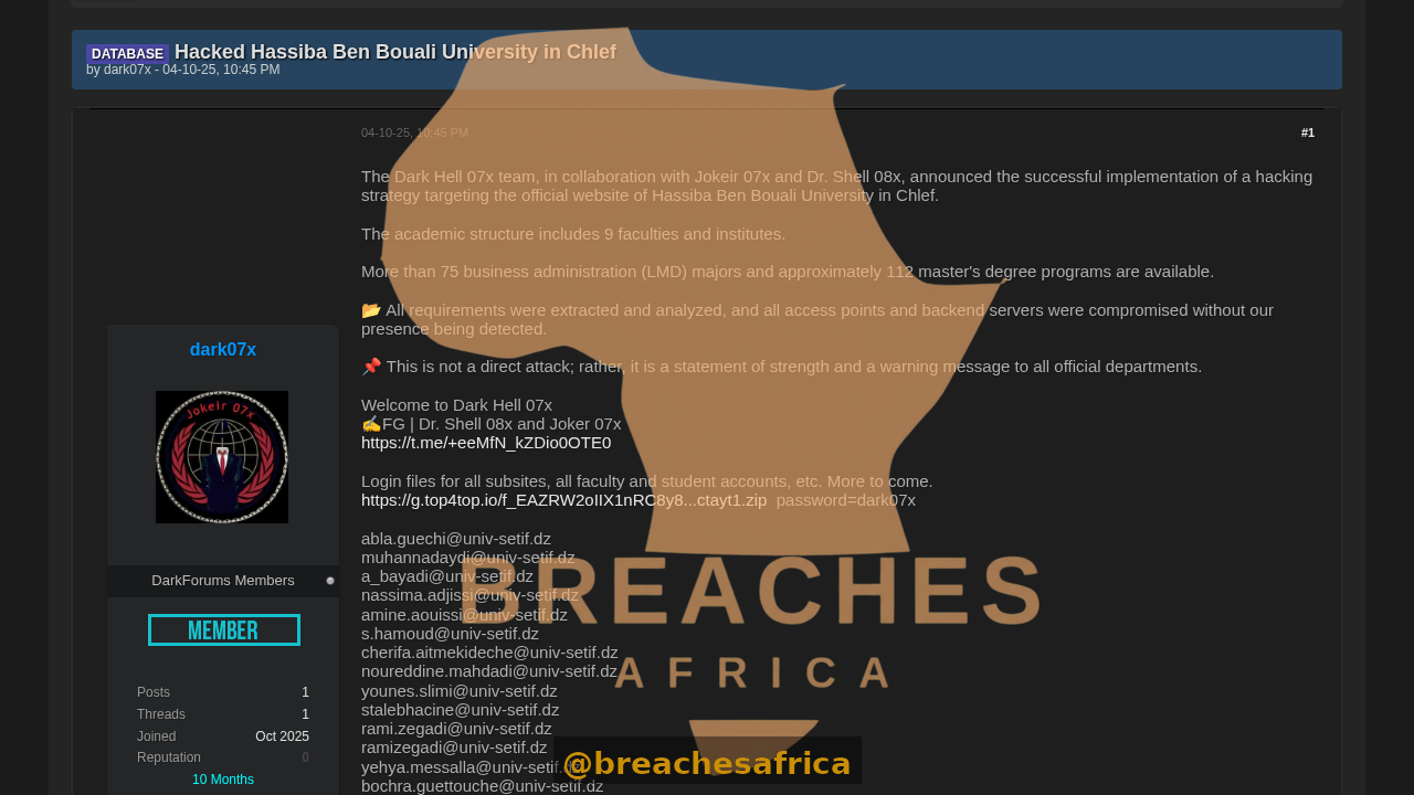 Screenshot of the DarkForums thread