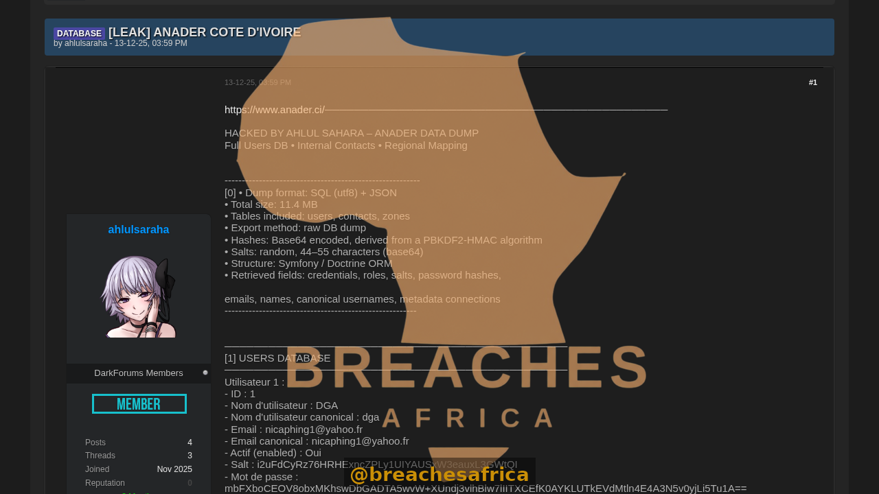 Screenshot of the DarkForums thread
