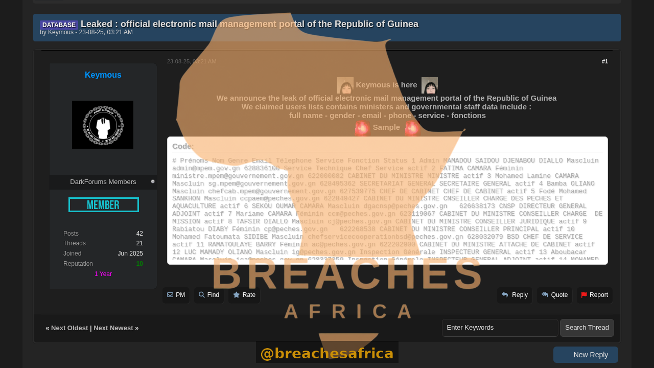 Screenshot of the DarkForums thread