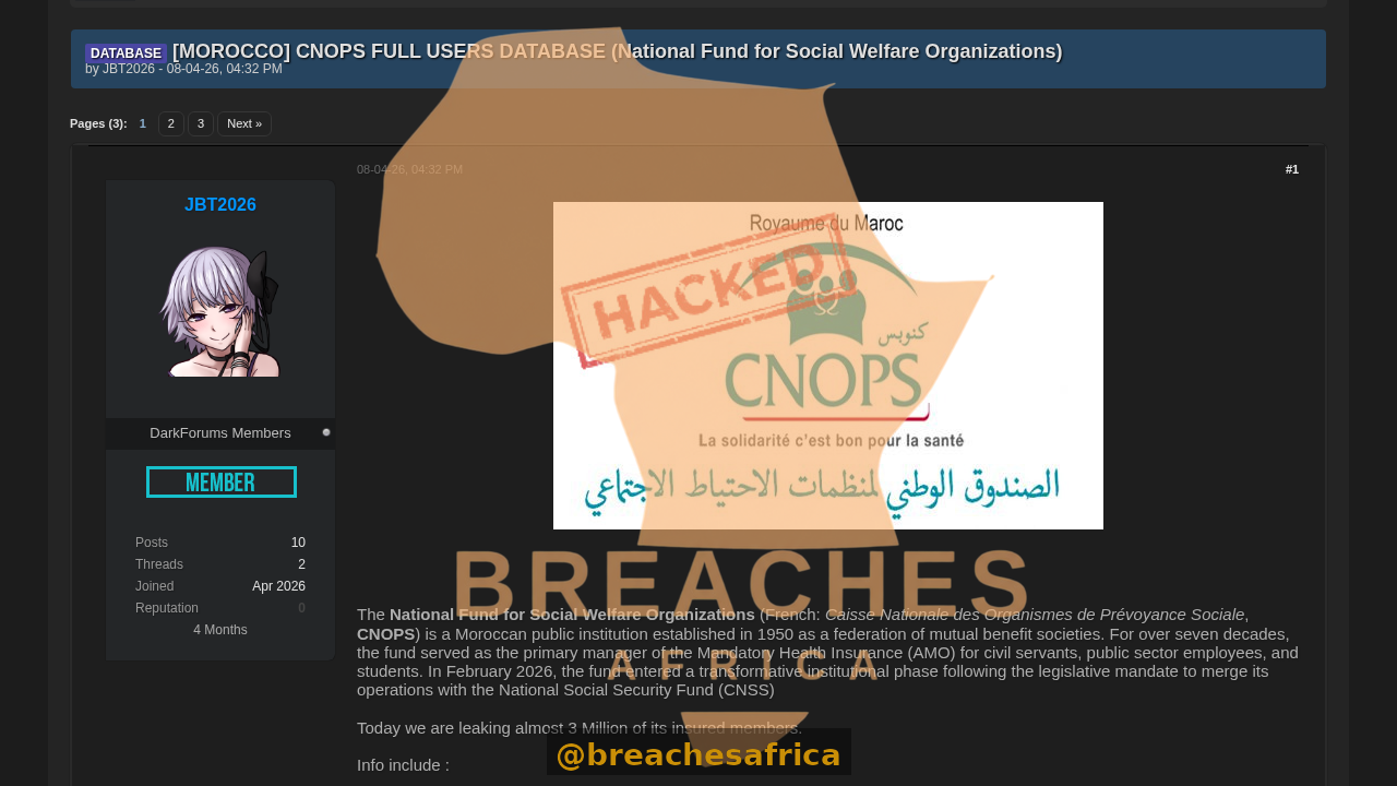 DarkForums thread on the CNOPS database leak