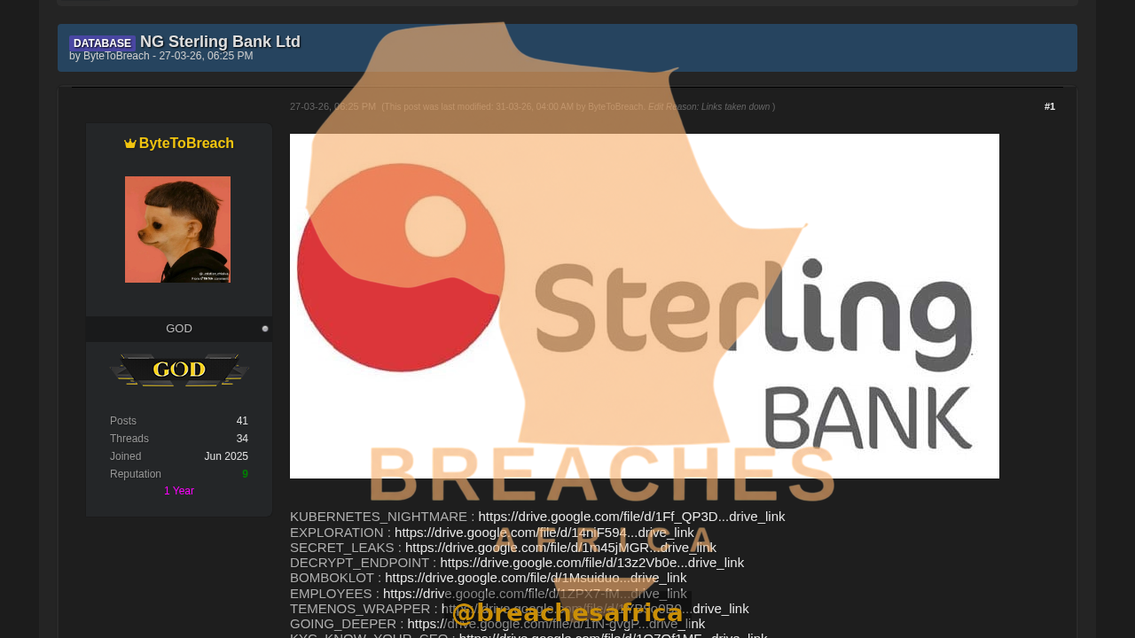 Screenshot of the Sterling Bank post on DarkForums