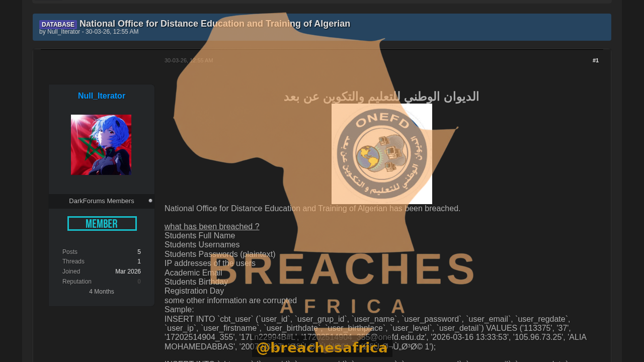 Screenshot of the DarkForums thread