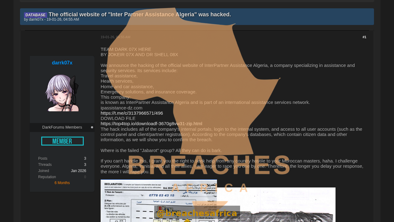 Screenshot of the DarkForums thread