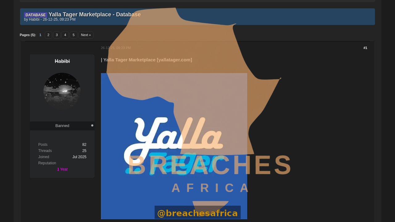 Screenshot of the Yalla Tager database thread on DarkForums