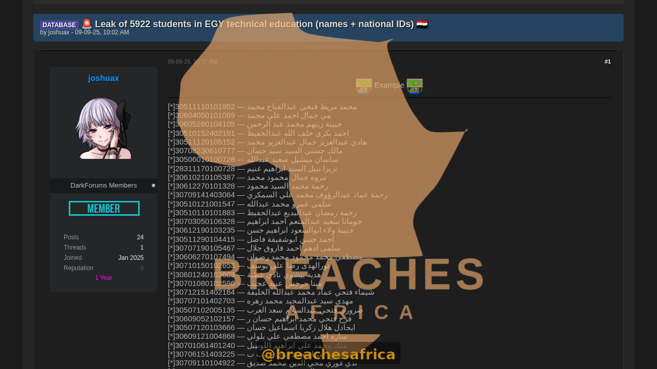 DarkForums thread with student names and national IDs