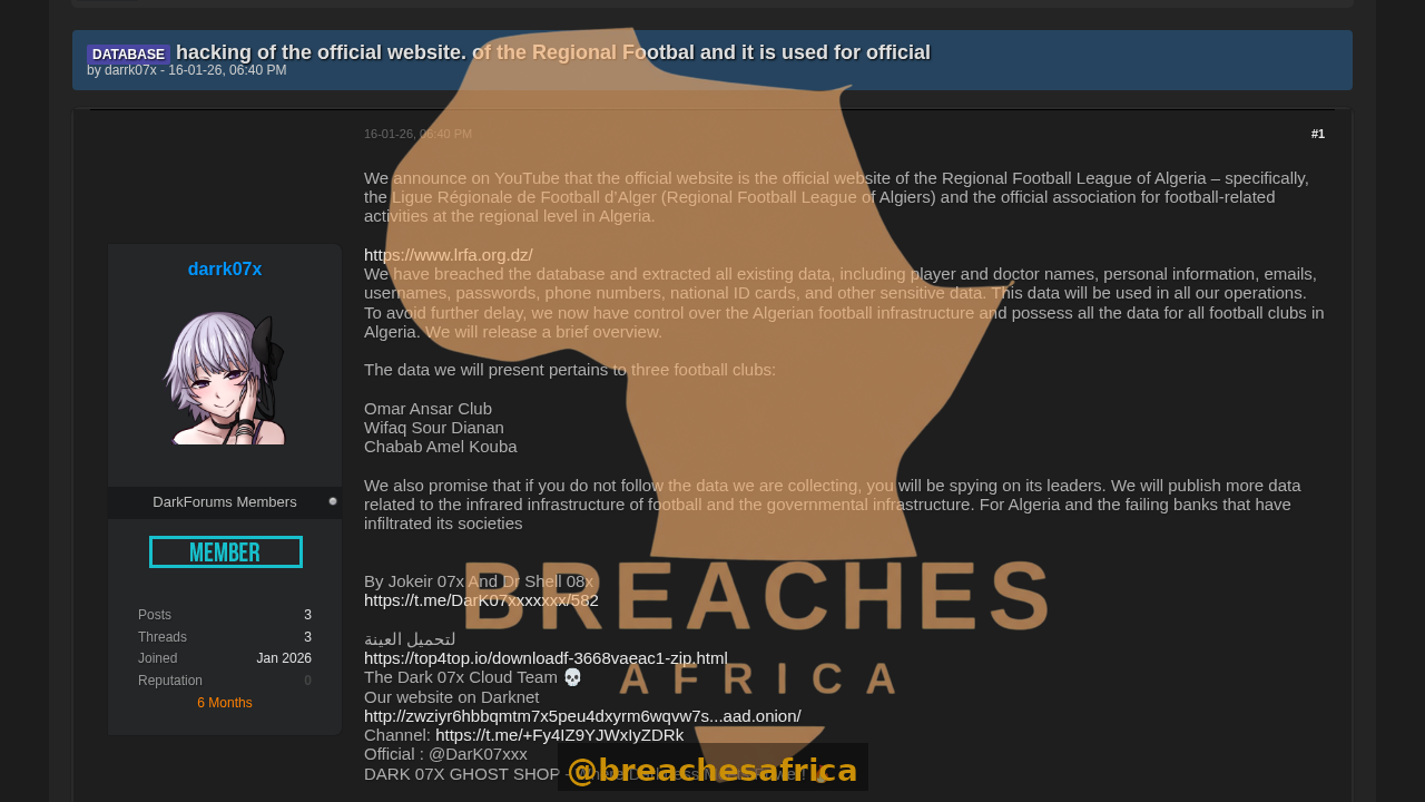 Screenshot of the DarkForums thread
