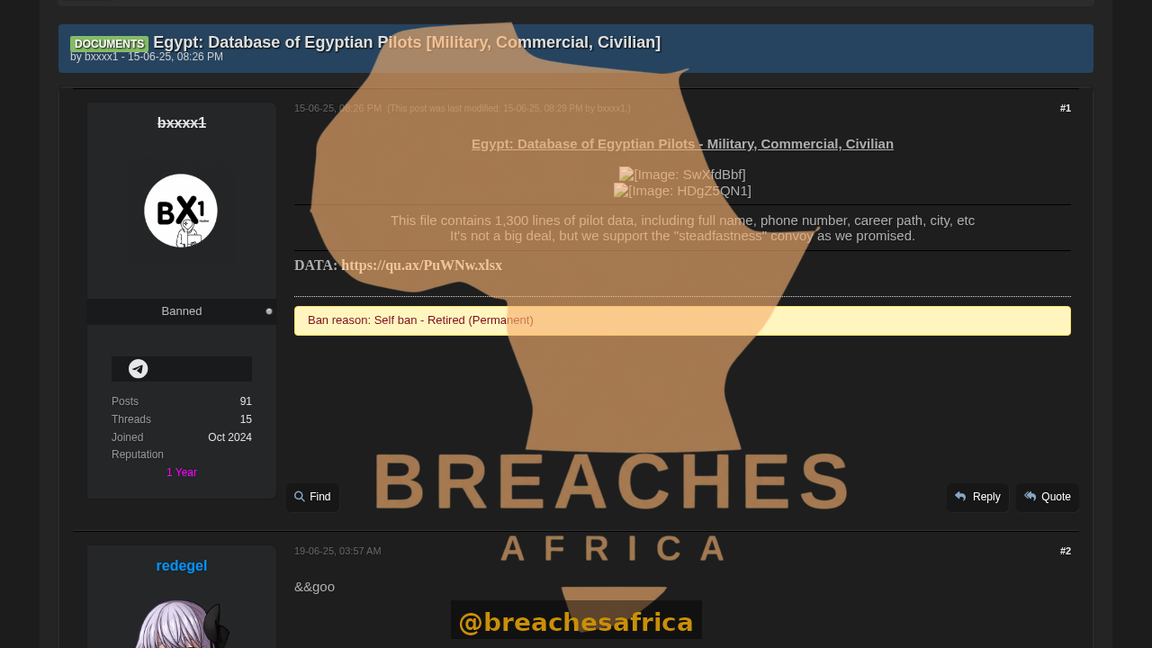 Screenshot of the Egyptian pilots database thread on DarkForums