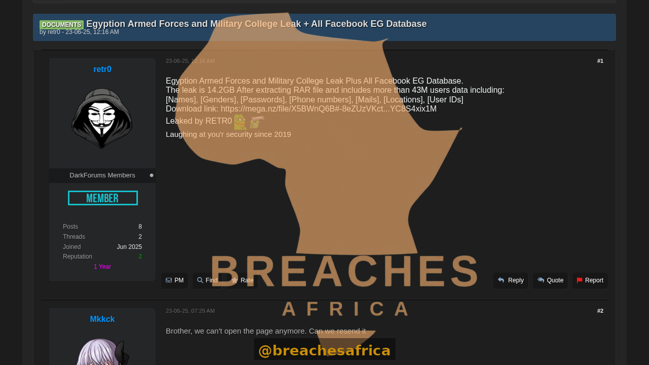 DarkForums thread on the Egyptian Armed Forces leak