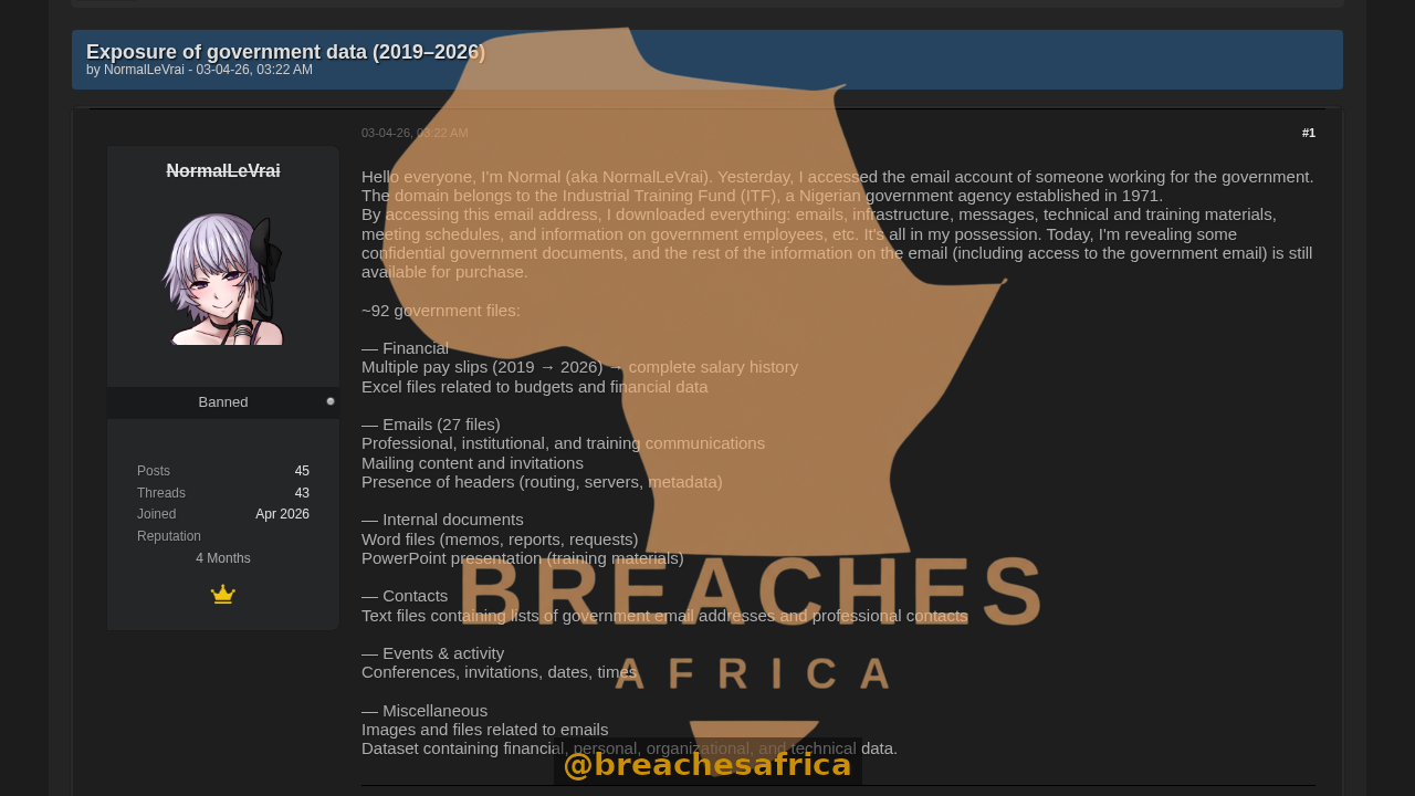 DarkForums thread exposing government email data