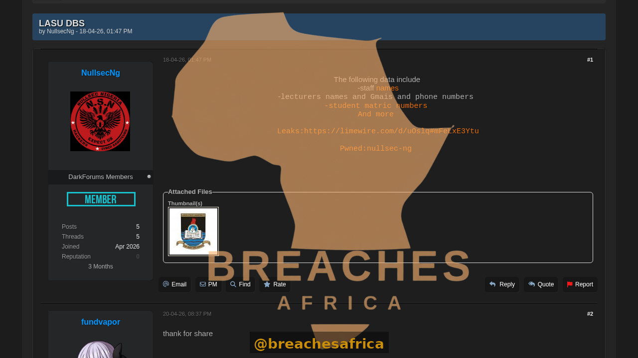Screenshot of the DarkForums thread