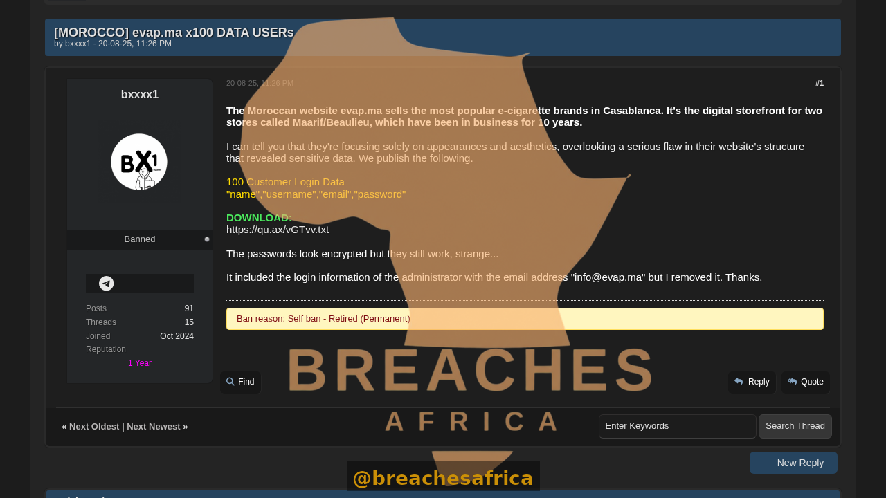 Screenshot of the DarkForums thread