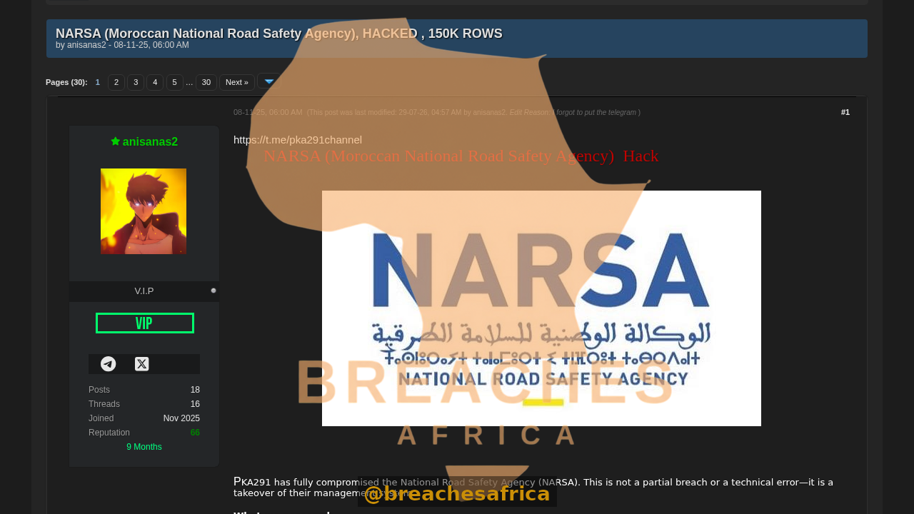 NARSA announcement on DarkForums.ru
