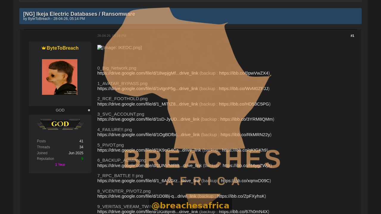 Screenshot of the Ikeja Electric ransomware post on DarkForums