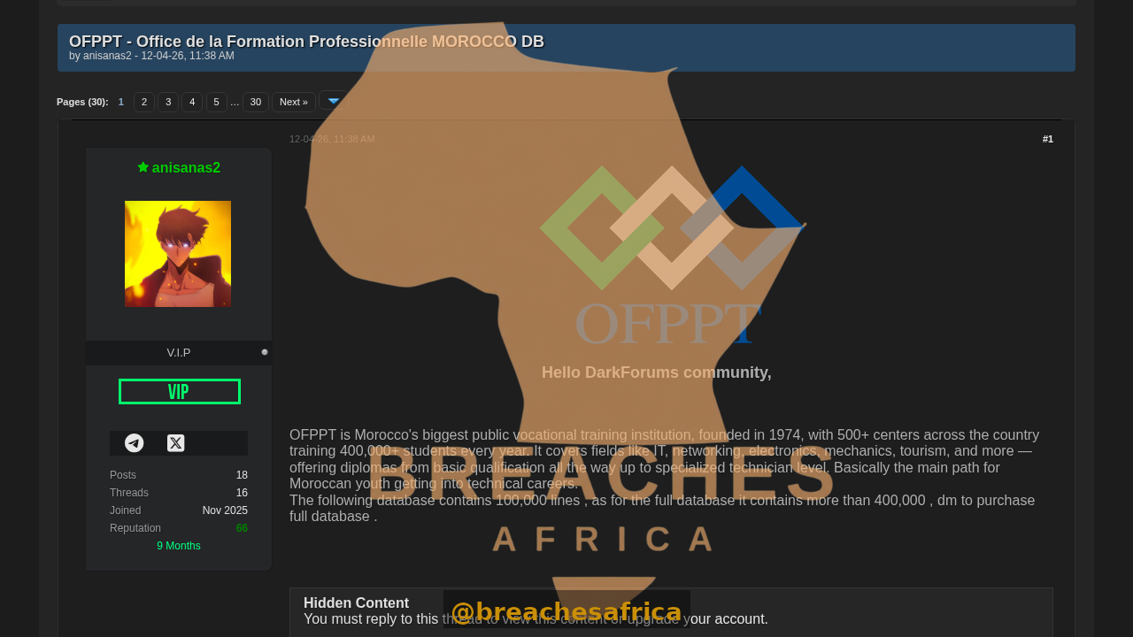 Screenshot of the OFPPT database listing on DarkForums