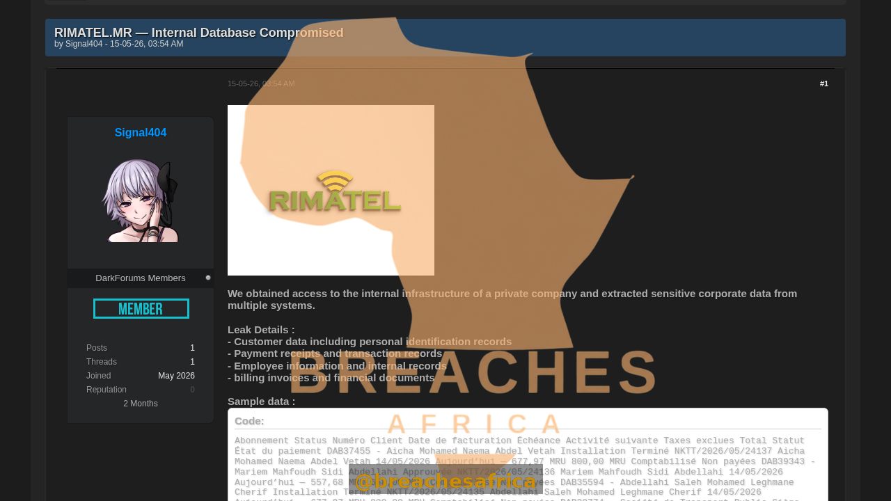 Screenshot of the DarkForums thread