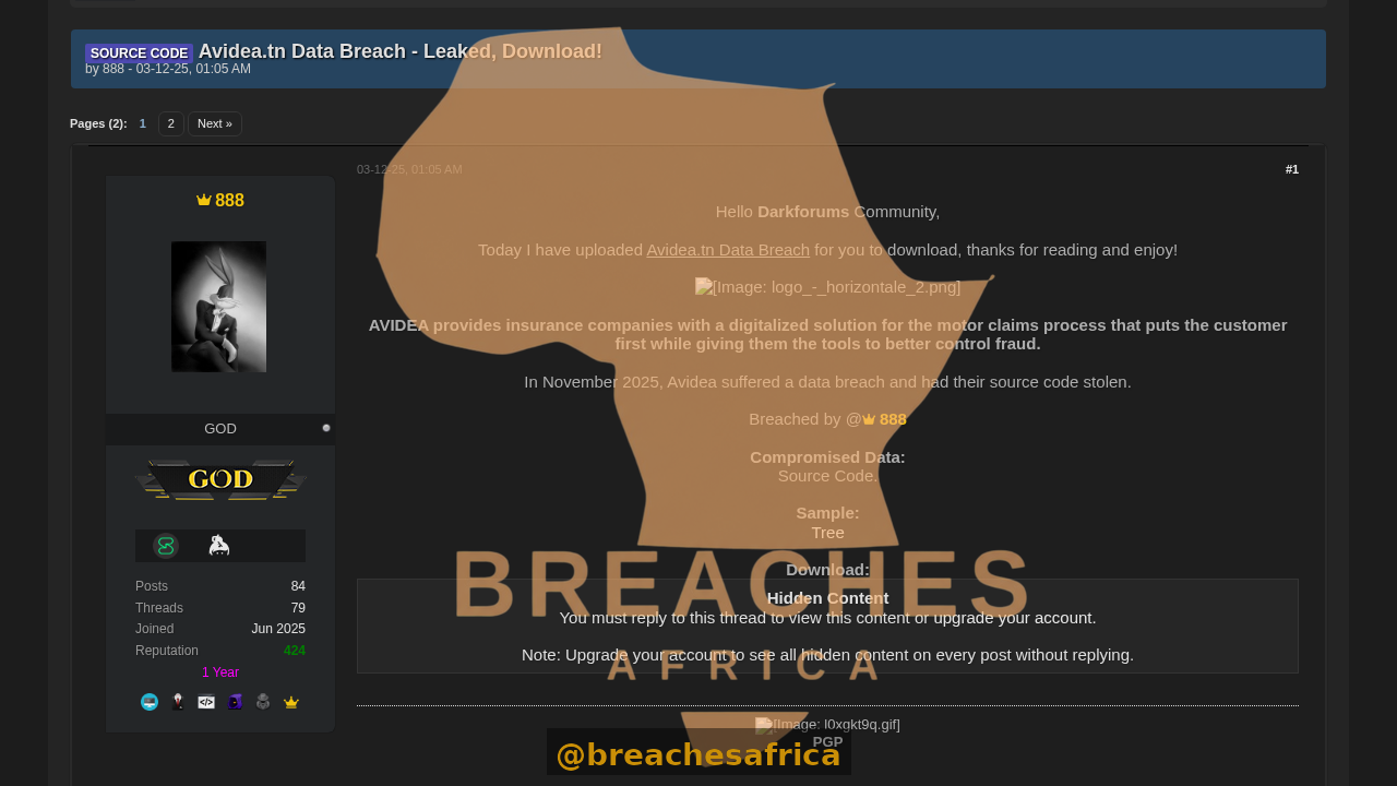 Screenshot of the DarkForums thread