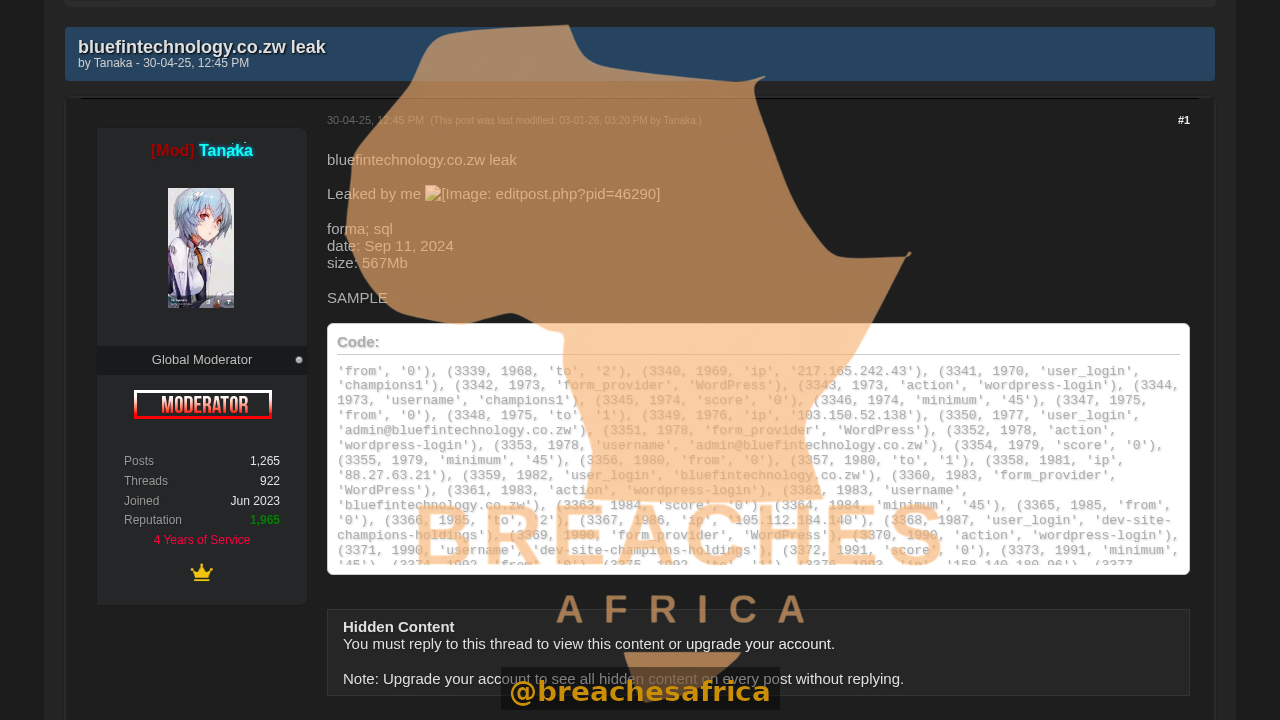 Screenshot of the Bluefin Technology leak thread on DarkForums