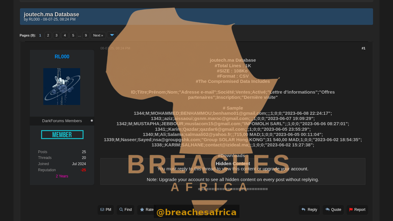 Screenshot of the DarkForums thread
