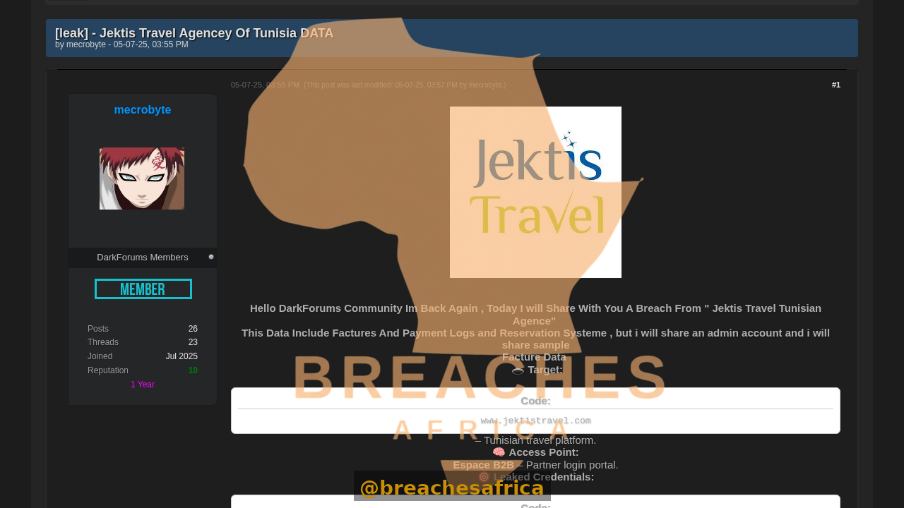 Screenshot of the DarkForums thread