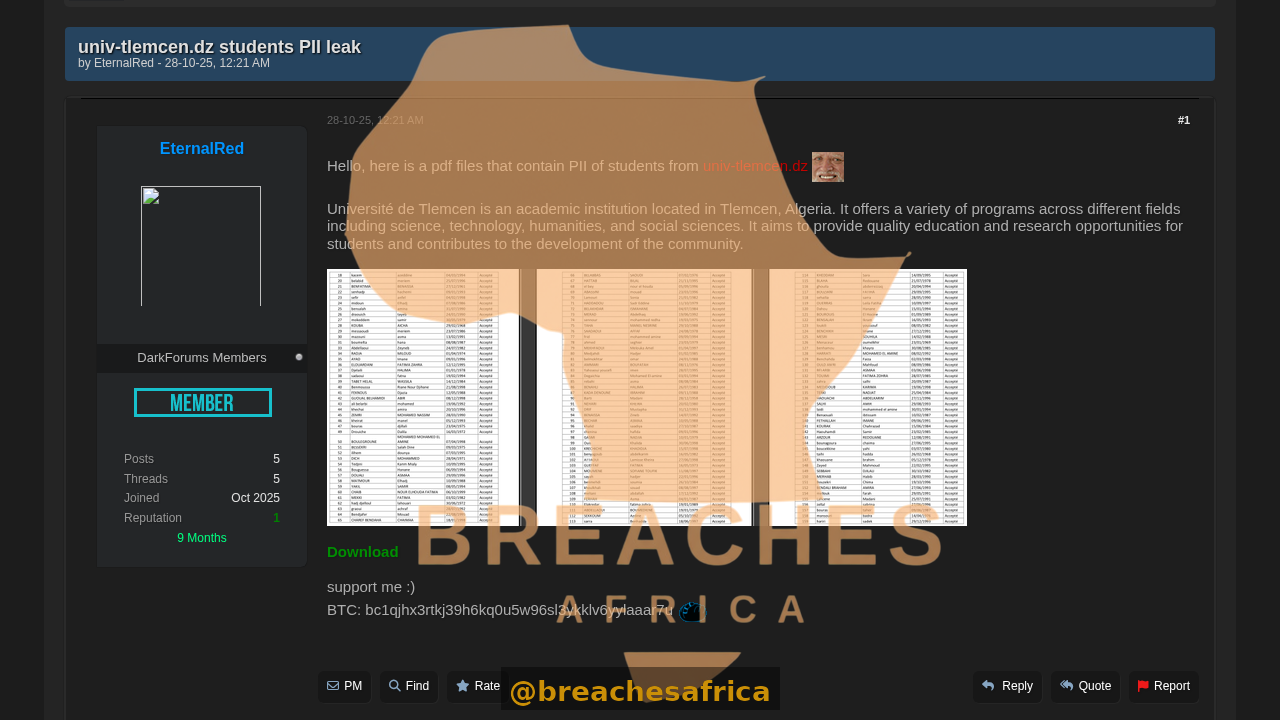 Screenshot of the DarkForums thread