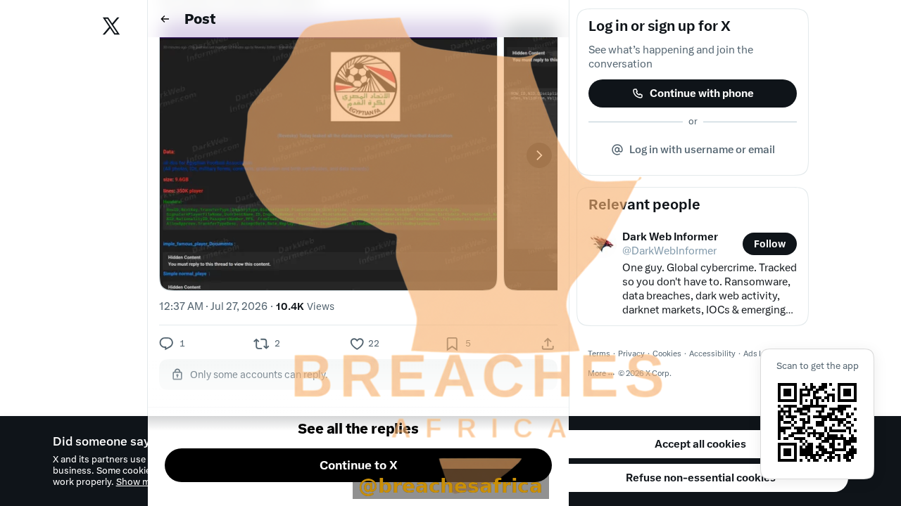 Screenshot of the OSINT post reporting the EFA data claim