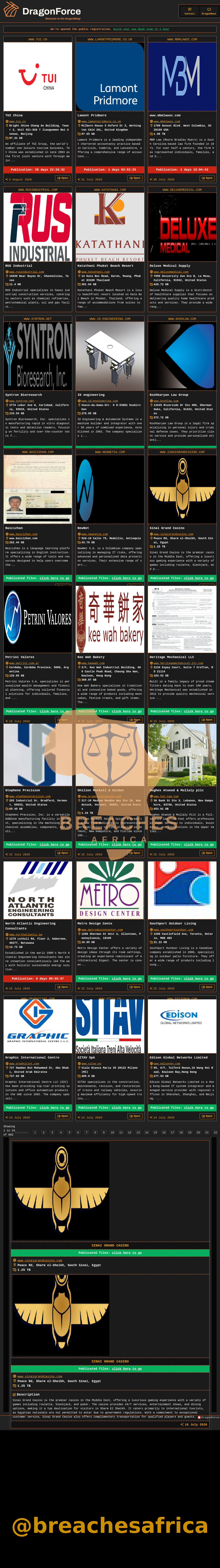 Full page capture of the Sinai Grand Casino listing on the dragonforce leak site