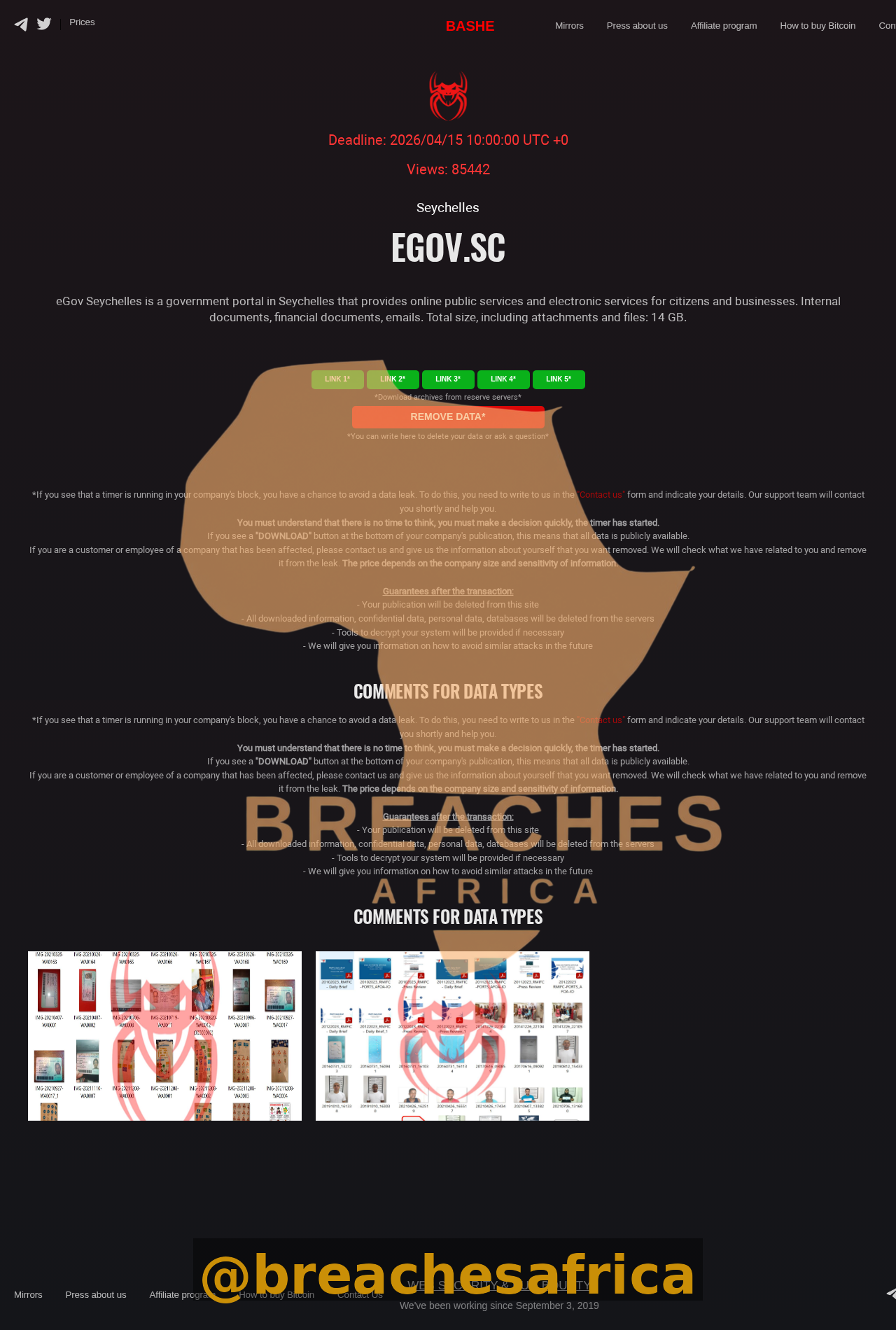 eGov Seychelles leak listing