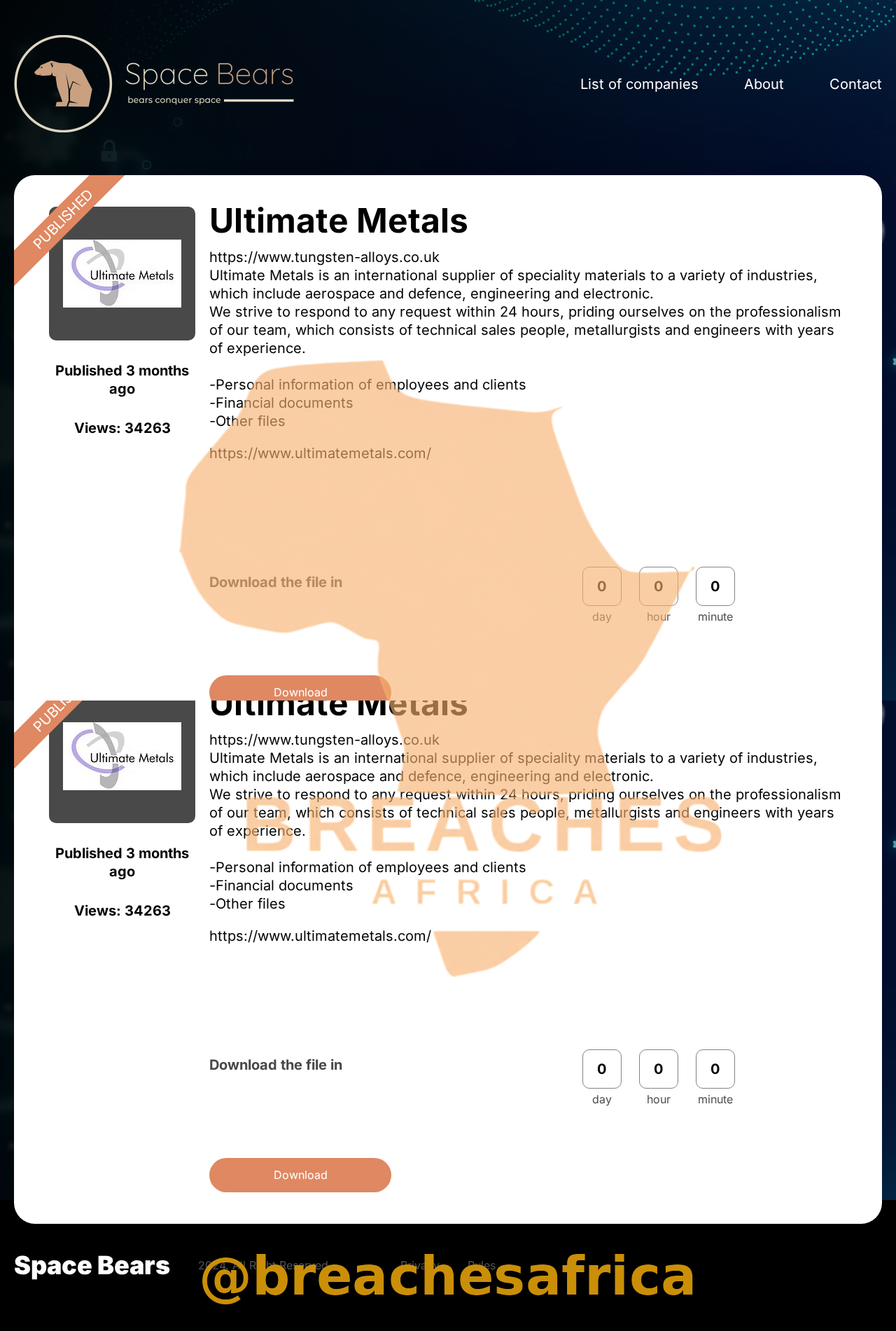 Leak site listing for Codival