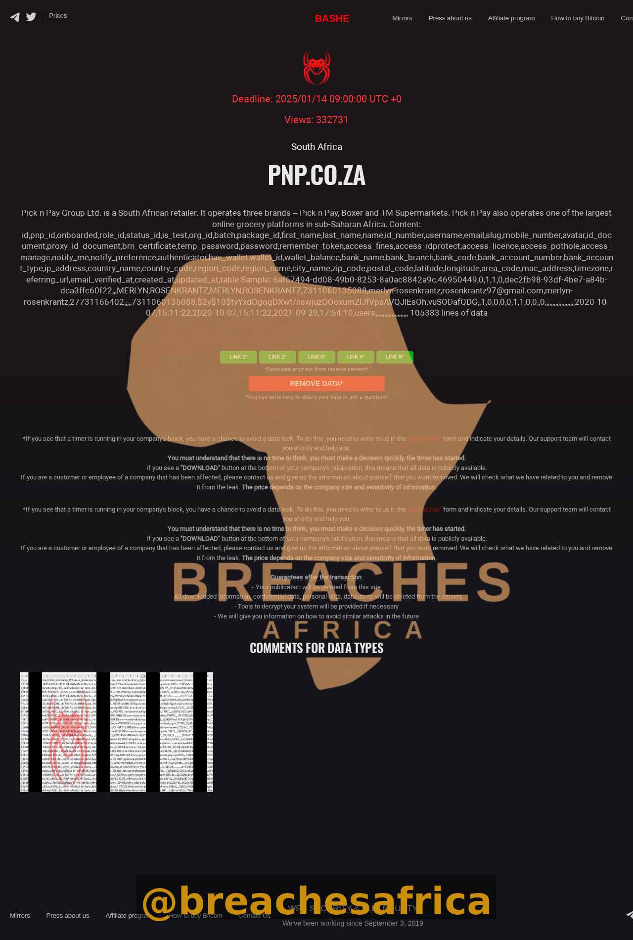Pick n Pay leak listing