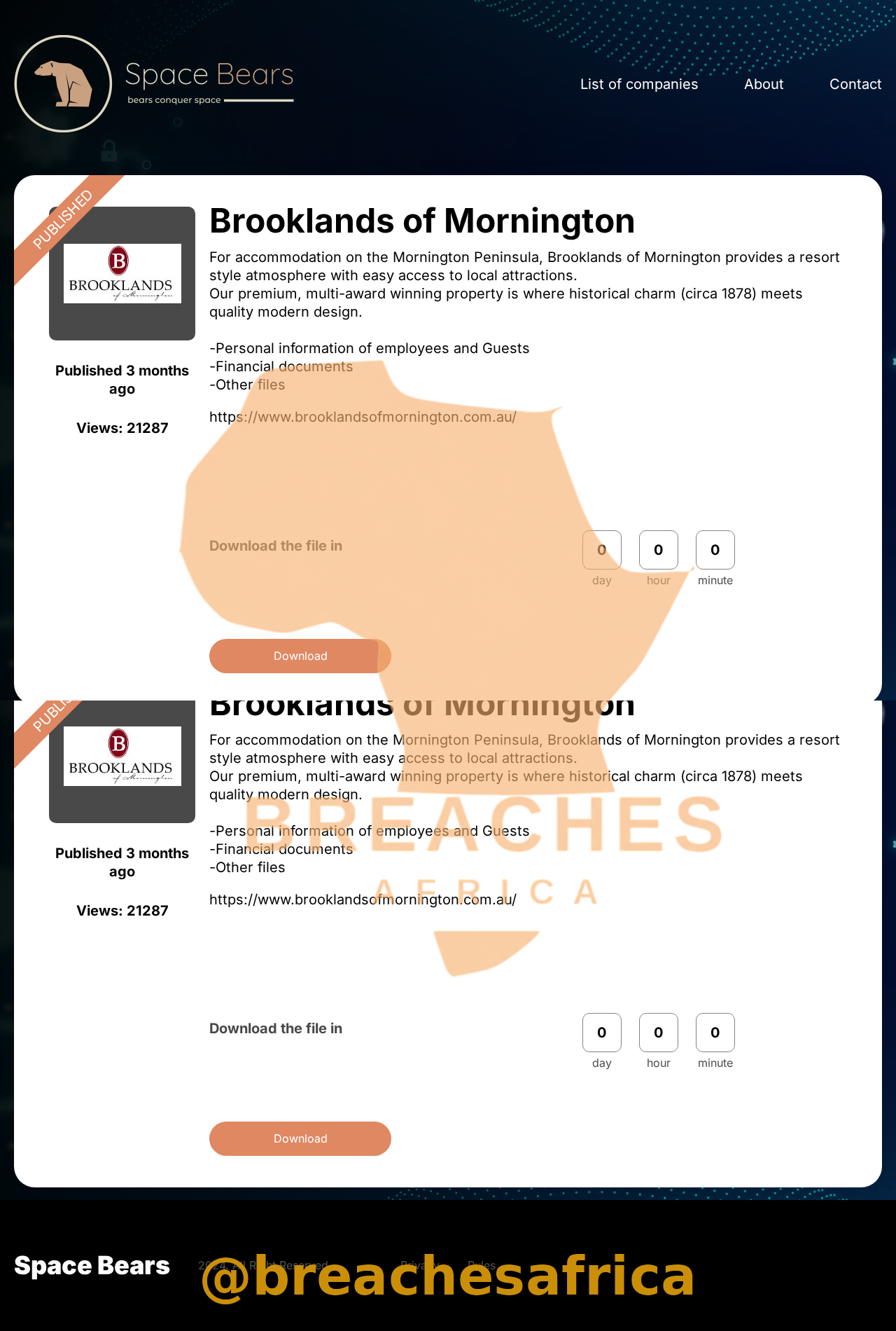 Leak site listing for CNPS Cameroun