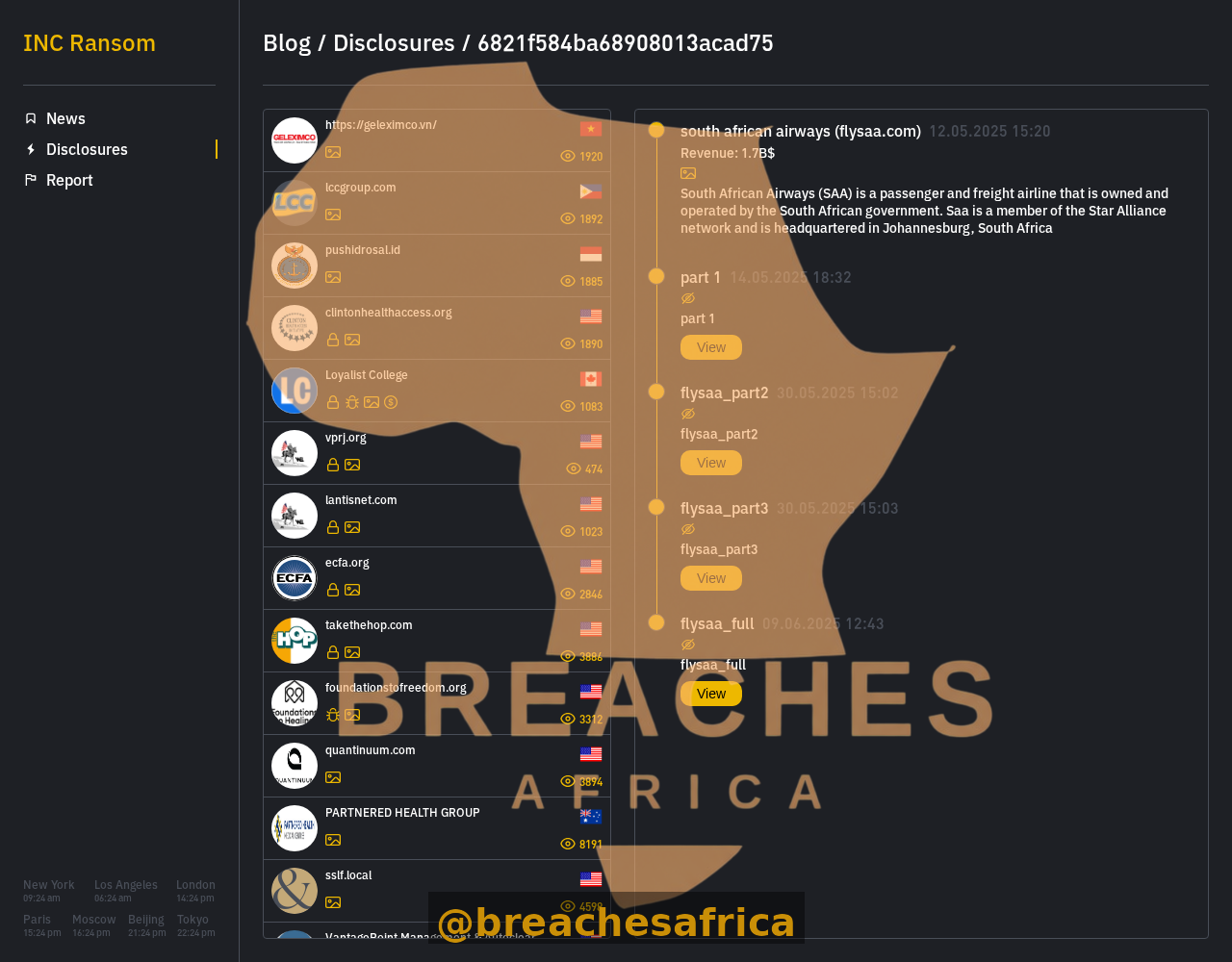 South African Airways leak listing